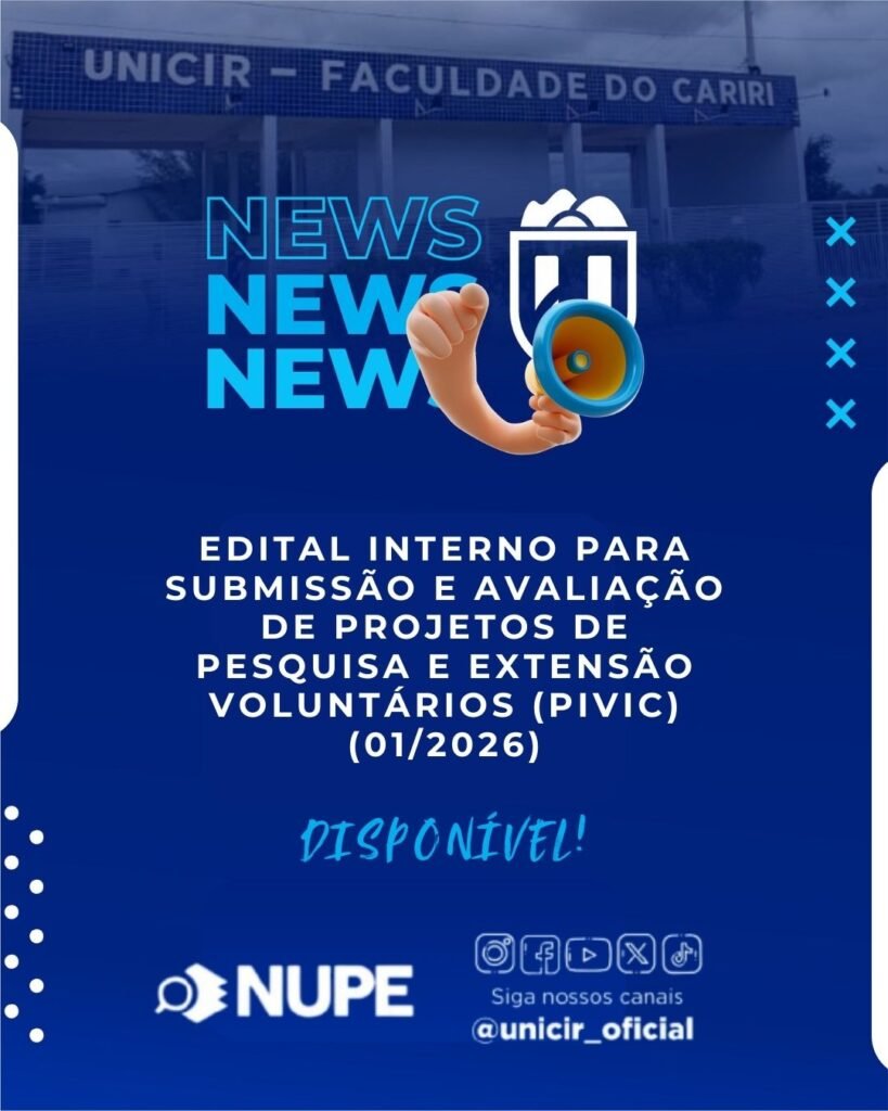 📢 EDITAL NUPE 2026.1 – PESQUISA E EXTENSÃO (PIVIC)