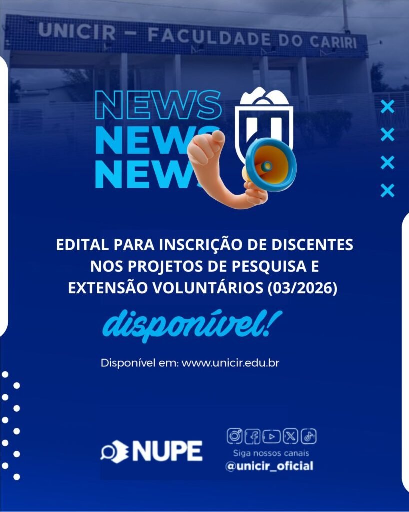 📢 EDITAL – NUPE | PROJETOS DE PESQUISA E EXTENSÃO (2026.1)