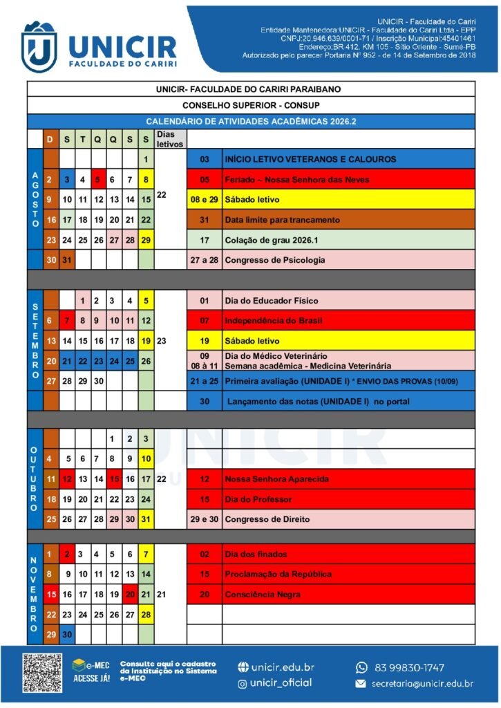 🗓️ O Calendário Acadêmico 2026.2 já está disponível!